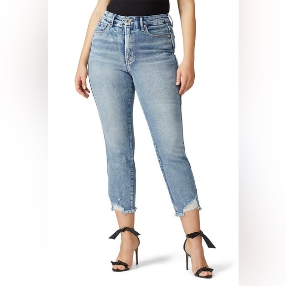 Good American Good Curve High Waist Frayed Hem Cutoff Straight Leg Jeans size 25 - Picture 3 of 11